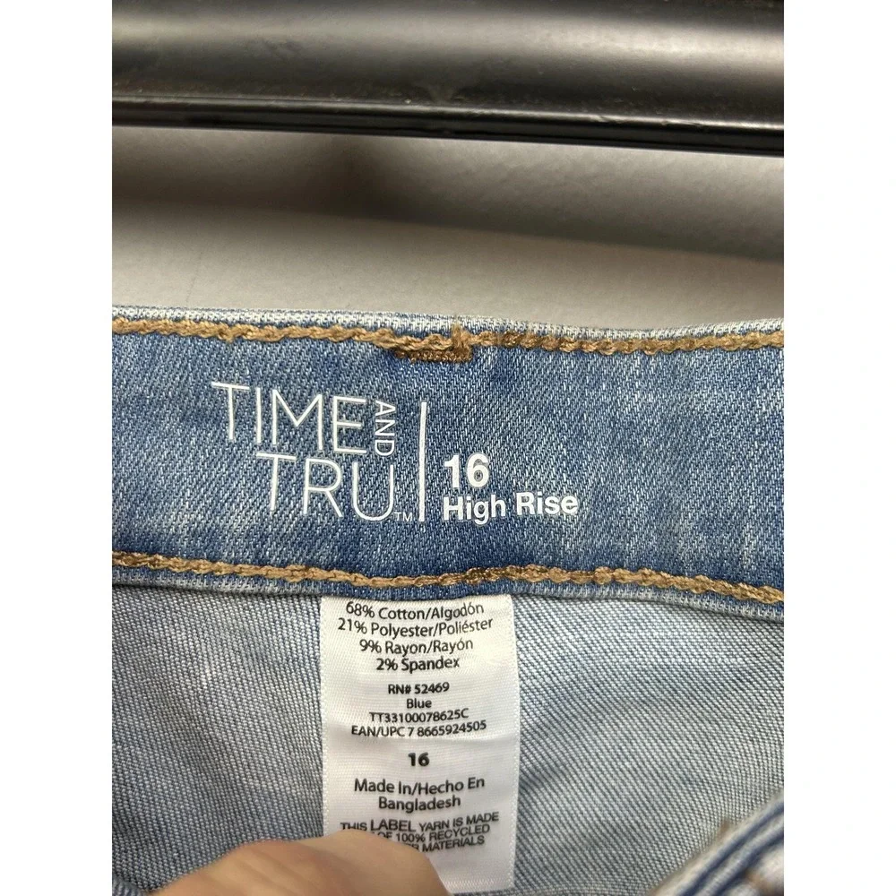 Time And Tru Jeans Womens 16 Light‎ Wash High Rise Wide Leg Patch Pocket Stretch